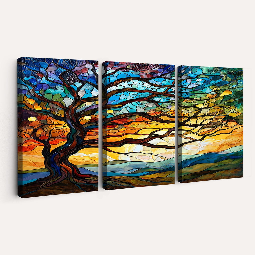 Mosaic Tree Wall Art | Ready to Hang Stained Glass Style Canvas Print