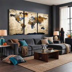World Map Wall Art | Antique Style Blue and Brown Map Canvas Print