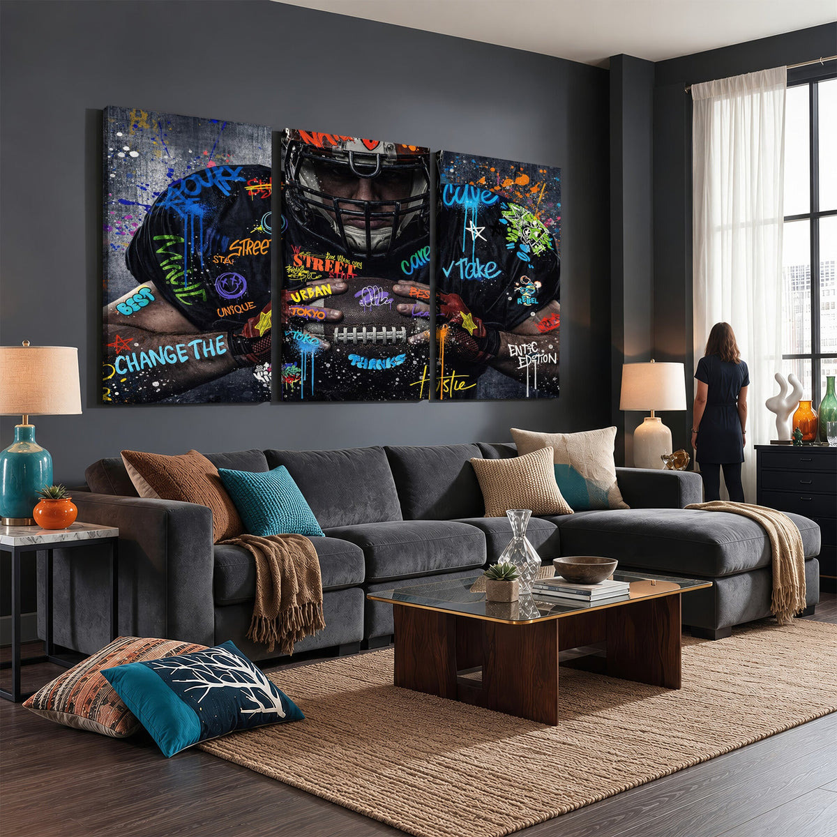 Graffiti American Football Player Street Art Wall Art Canvas Print