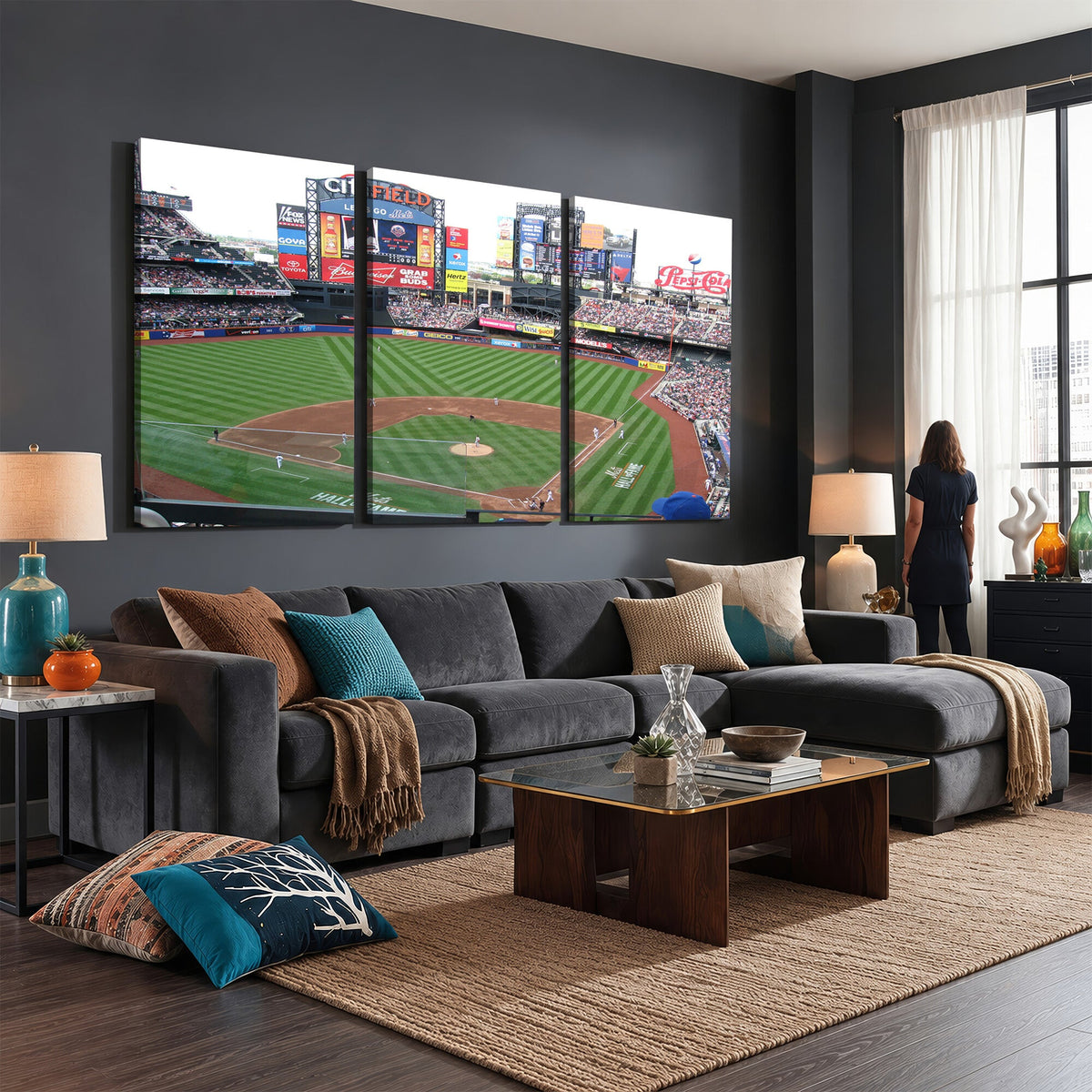 New York Mets Baseball Team Print, Citi Field Baseball Stadium Wall Art