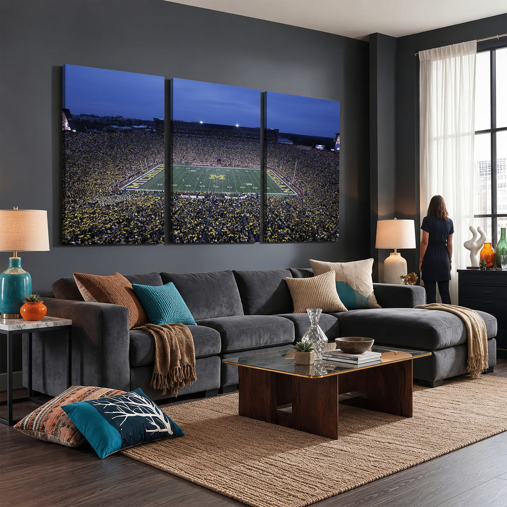 University of Michigan Wolverines Football Team Print, Ann Arbor, Home Bar Wall Decor