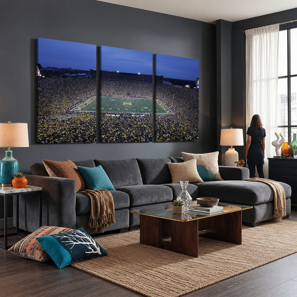 University of Michigan Wolverines Football Team Print, Ann Arbor, Home Bar Wall Decor