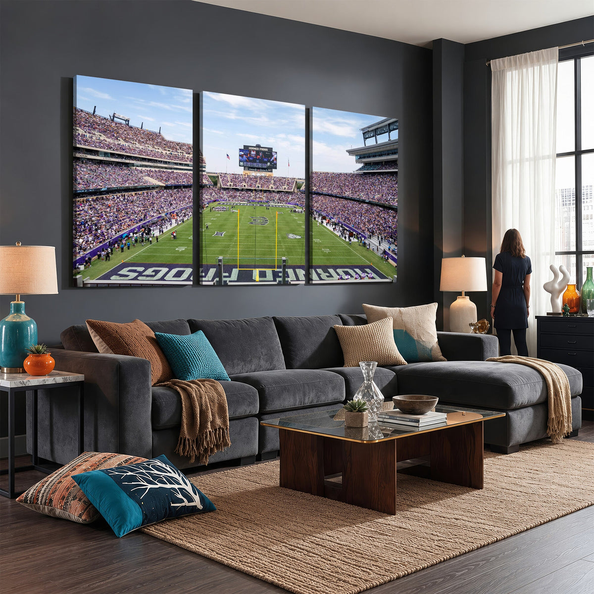 TCU Horned Frogs Football Team Print, Fort Worth Amon G. Carter Stadium, Framed and Ready to Hang