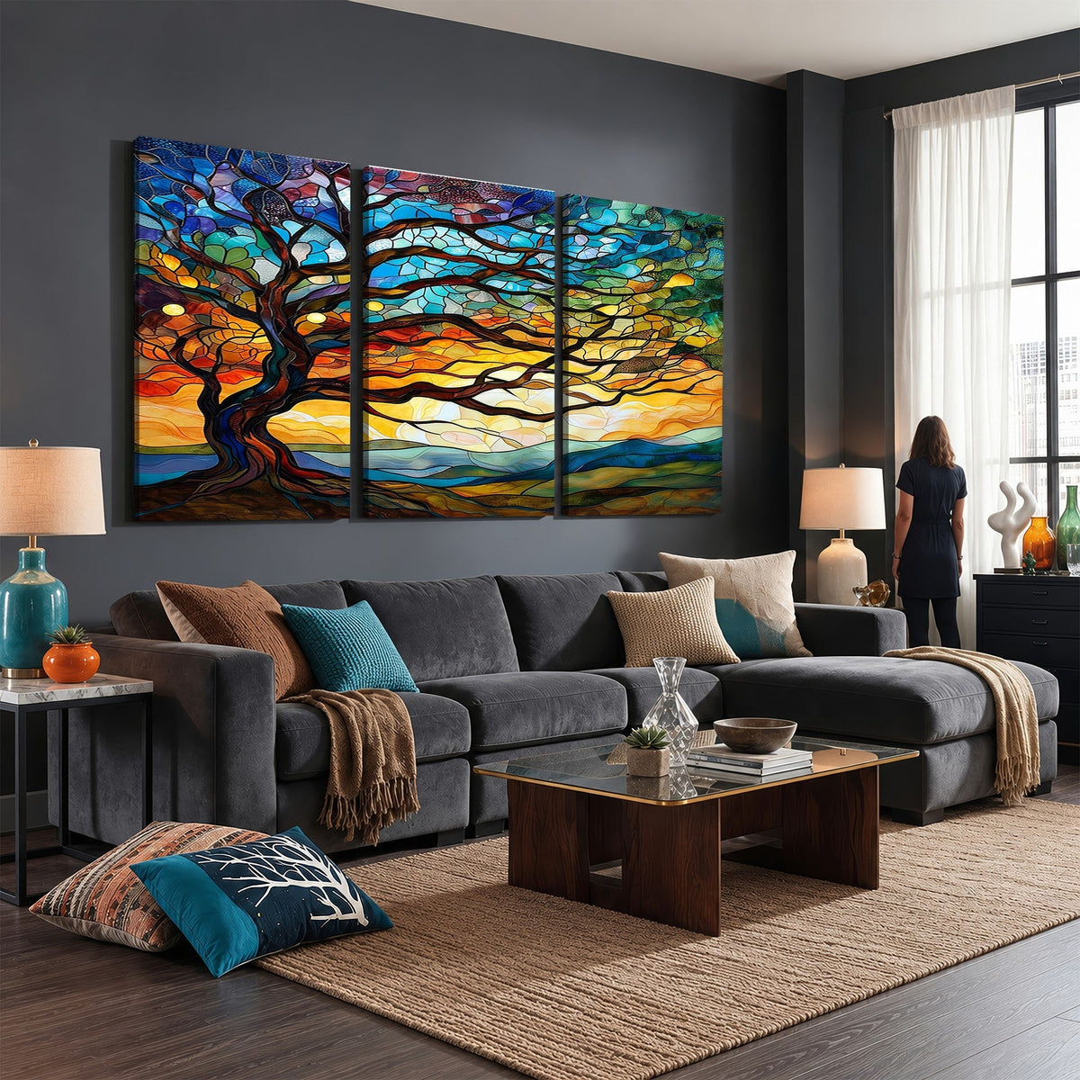 Mosaic Tree Wall Art | Ready to Hang Stained Glass Style Canvas Print
