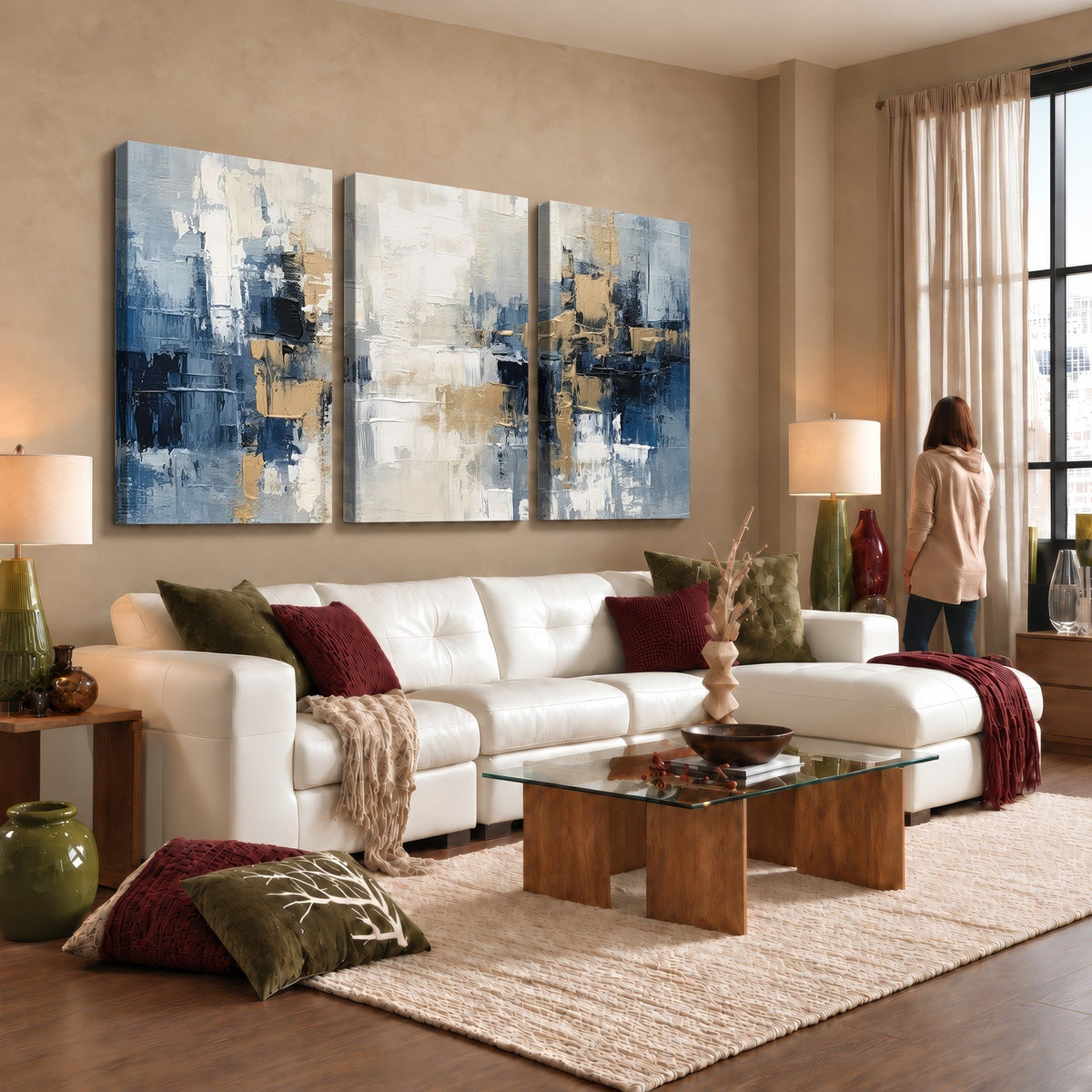 Modern Abstract Canvas Wall Art in Blue and Gold Tones | Large Contemporary Art for Living Room