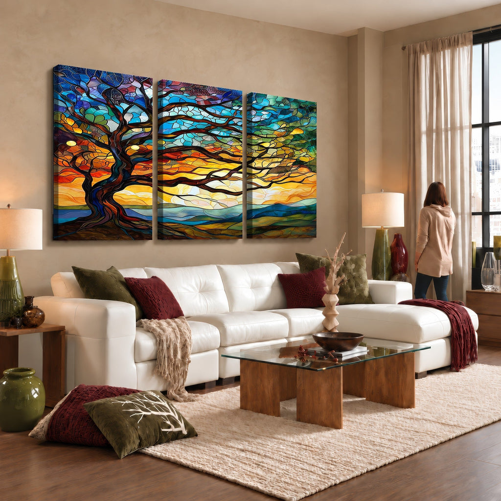 Mosaic Tree Wall Art | Ready to Hang Stained Glass Style Canvas Print