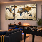 World Map Wall Art | Antique Style Blue and Brown Map Canvas Print