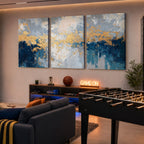 Blue Gold Abstract Large Framed Canvas Wall Art, Modern Luxury Print