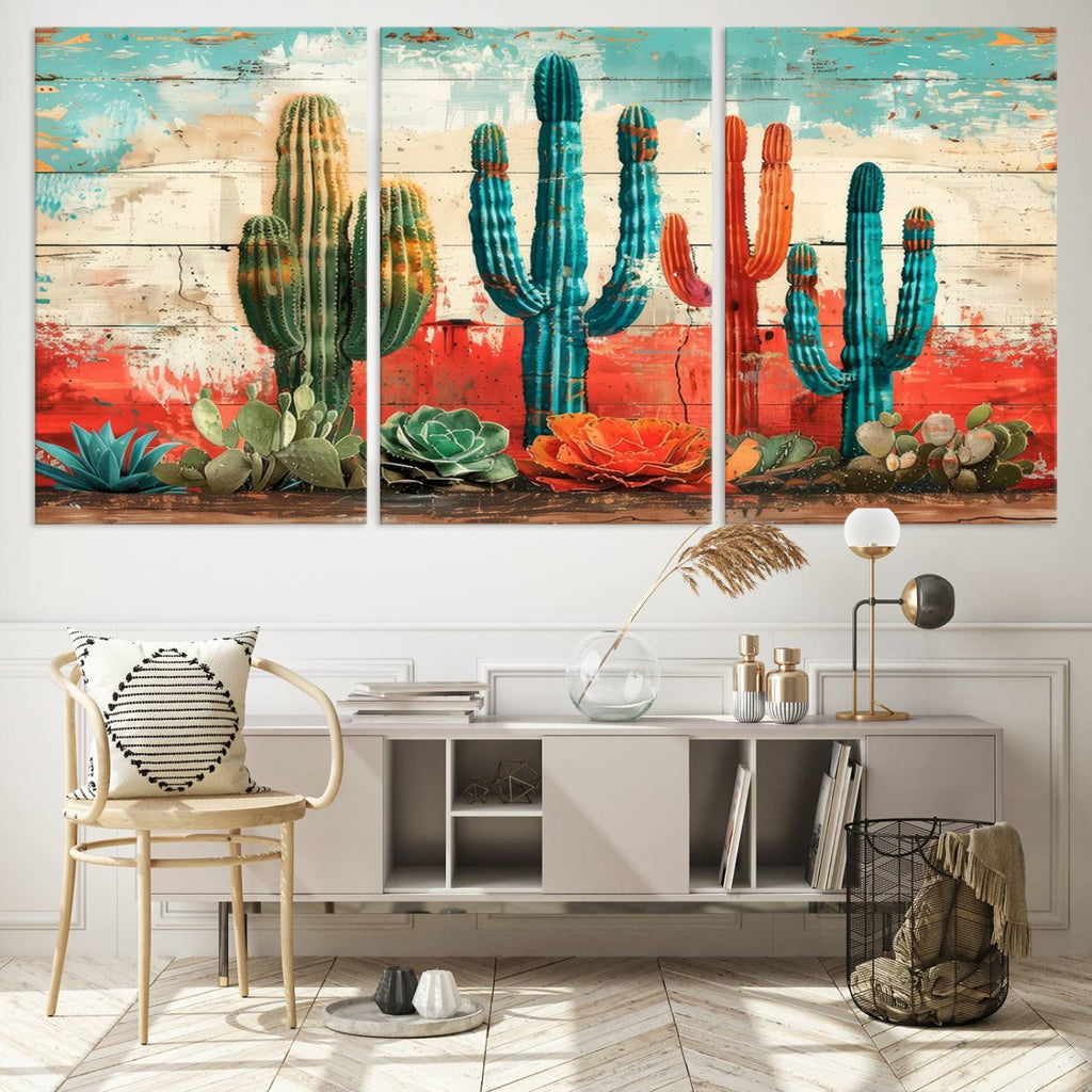 Colorful Cacti Wall Art | Framed Vibrant Succulent Canvas