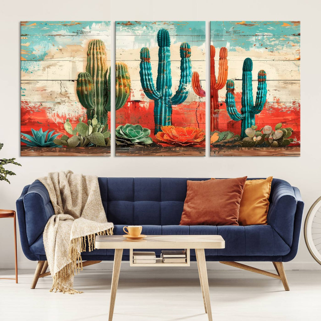 Colorful Cacti Wall Art | Framed Vibrant Succulent Canvas