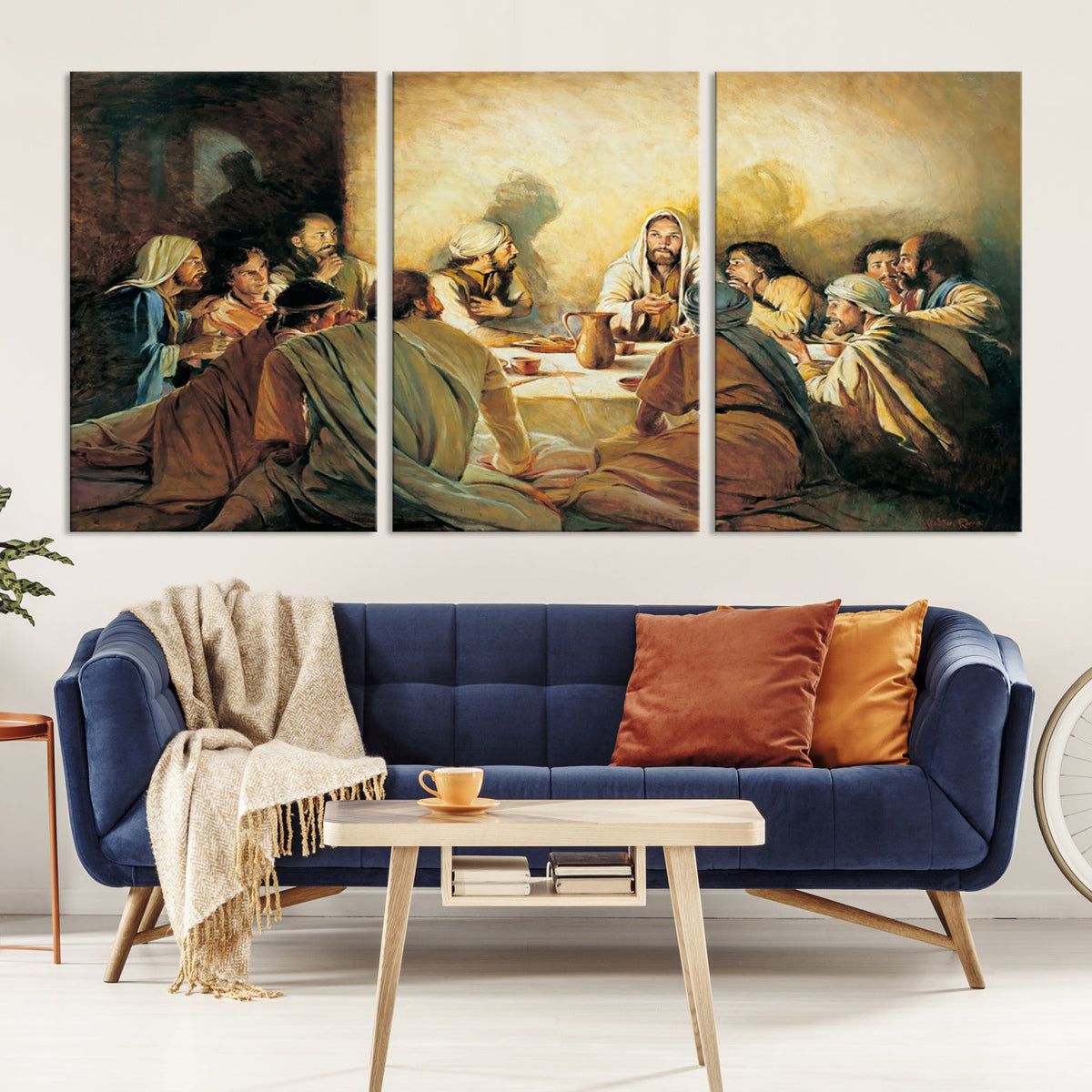 Last Supper Wall Art Canvas Print, Framed Jesus Artwork, Sacred Dining Scene