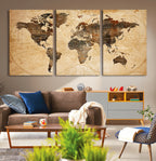 Push Pin World Map Canvas Print | Framed Travel Tracker Wall Art