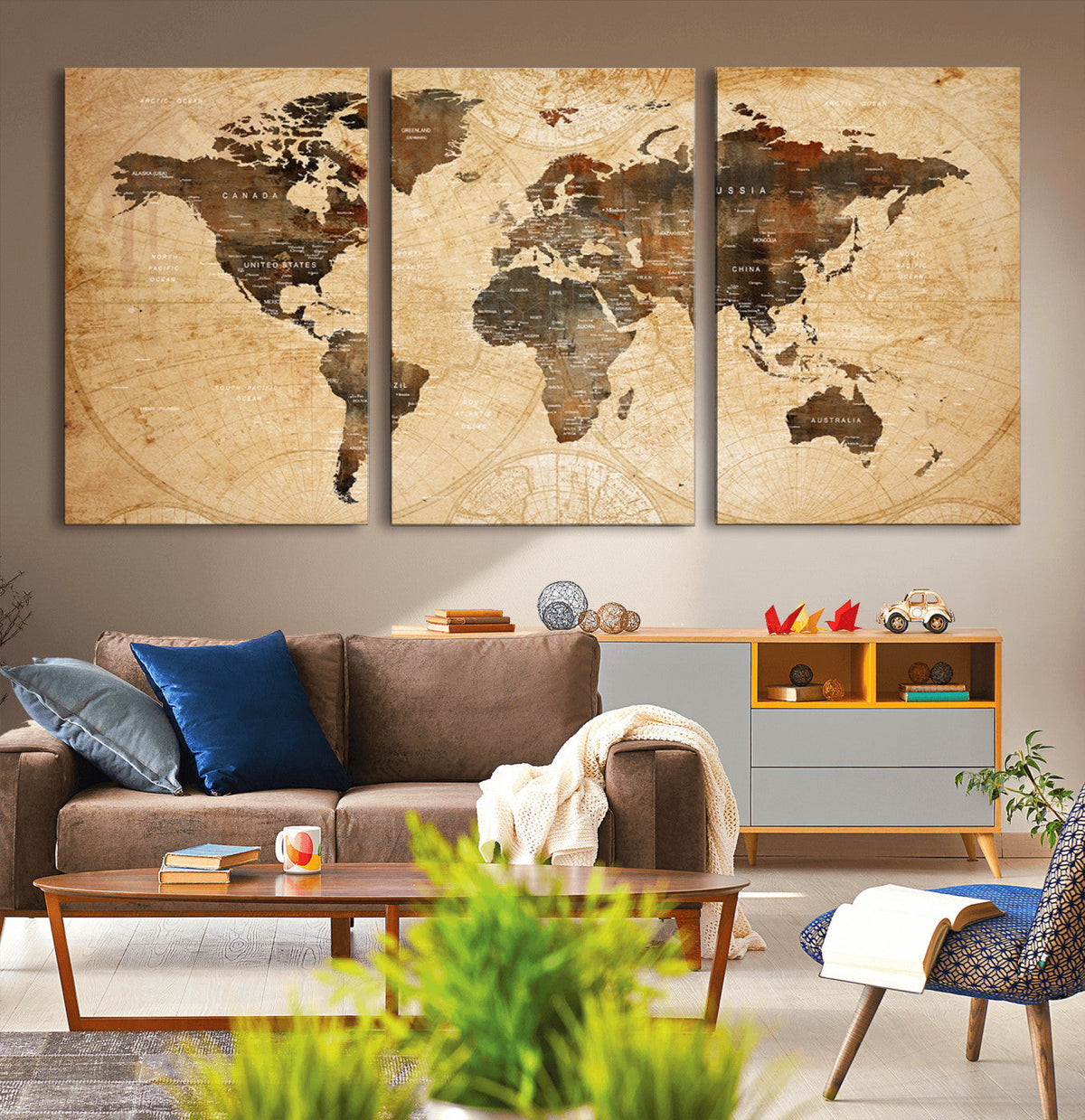Push Pin World Map Canvas Print | Framed Travel Tracker Wall Art