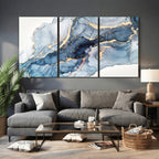 Blue Abstract Canvas Wall Art Print | Fluid Marble Effect Abstract Art