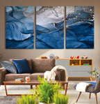 Navy Blue Canvas Art Abstract Print | Elegant Triptych Modern Art