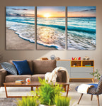 Sunset Beach Waves Canvas Wall Art | Ocean Sunset Coastal Print