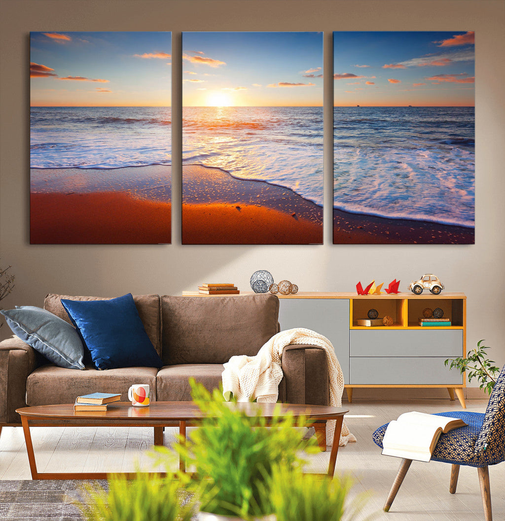 Ocean Beach Wall Art, Coastal Sunset Tropical Island Seascape Canvas Print