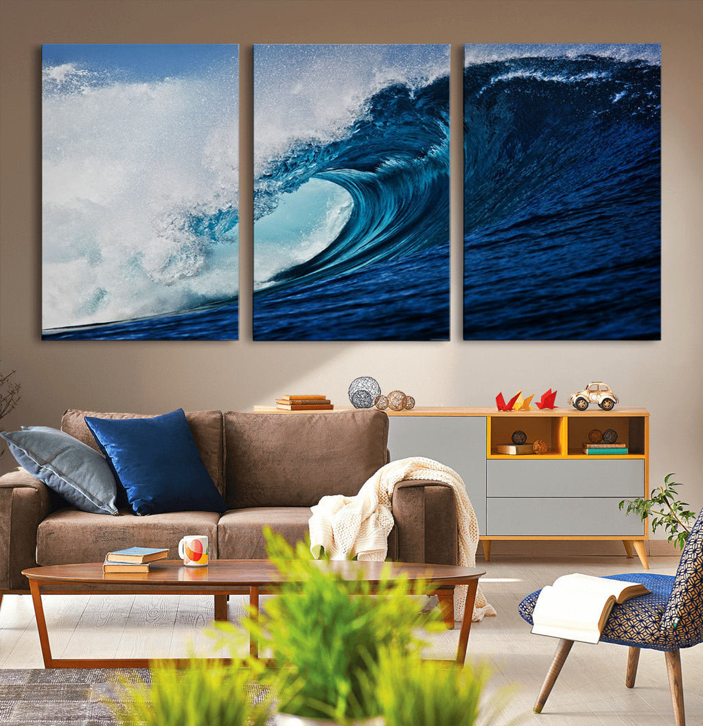 Ocean Wave at Sunset Canvas Art, Large Wall Print of Vibrant Water Waves