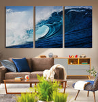 Ocean Wave at Sunset Canvas Art, Large Wall Print of Vibrant Water Waves