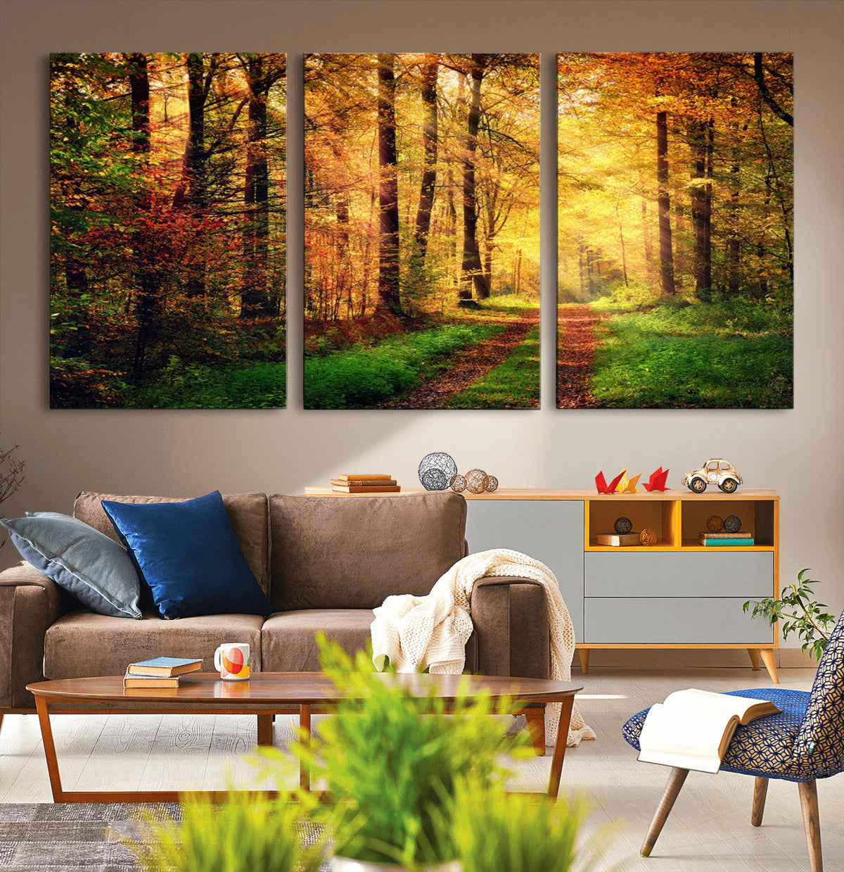 Sunlight Through Trees Wall Art Canvas Print | Autumn Forest Wall Art