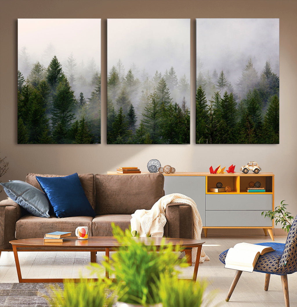 Forest Wall Art Canvas Print | Foggy Forest Wall Art | Pine Wood Forest Print