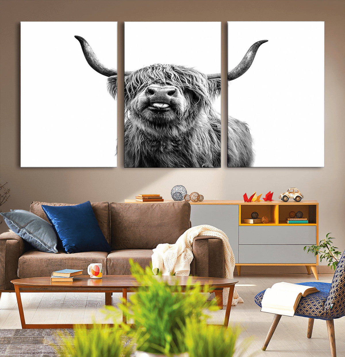 Fanny Scottish Highland Cow Cattle Art Print Farmhouse Wall Art Canvas Print
