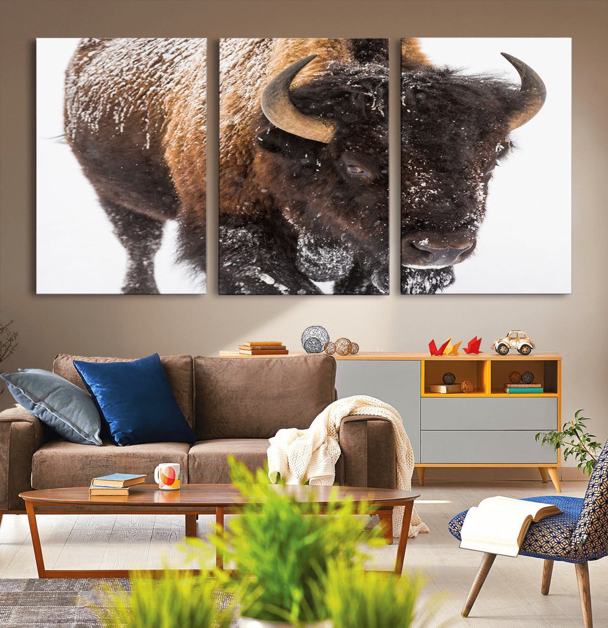 Bison Wall Art Canvas Print For Farmhouse, Wild Animal Wall Art
