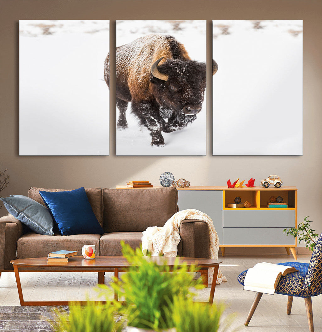 Bison Winter Wall Art Canvas Print For Farmhouse Decor