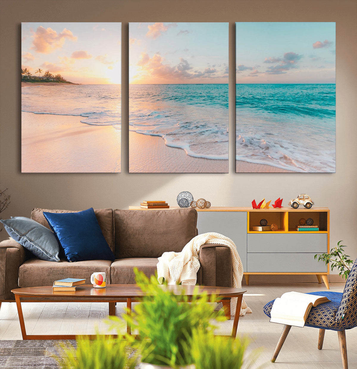 Beach Wall Art, Stunning Ocean Sunset Canvas Print with Coastal Design for Relaxing Home Decor