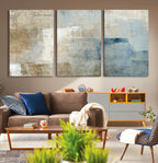 Abstract Blue and Beige Wall Art, Modern Minimalist Canvas Print Set