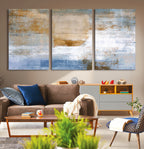 Blue Multi Panel Abstract Wall Art Canvas, Abstract Blue and Gold Canvas Print