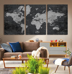 World Map Canvas Print, Detailed Map of the World Wall Art for Home or Office