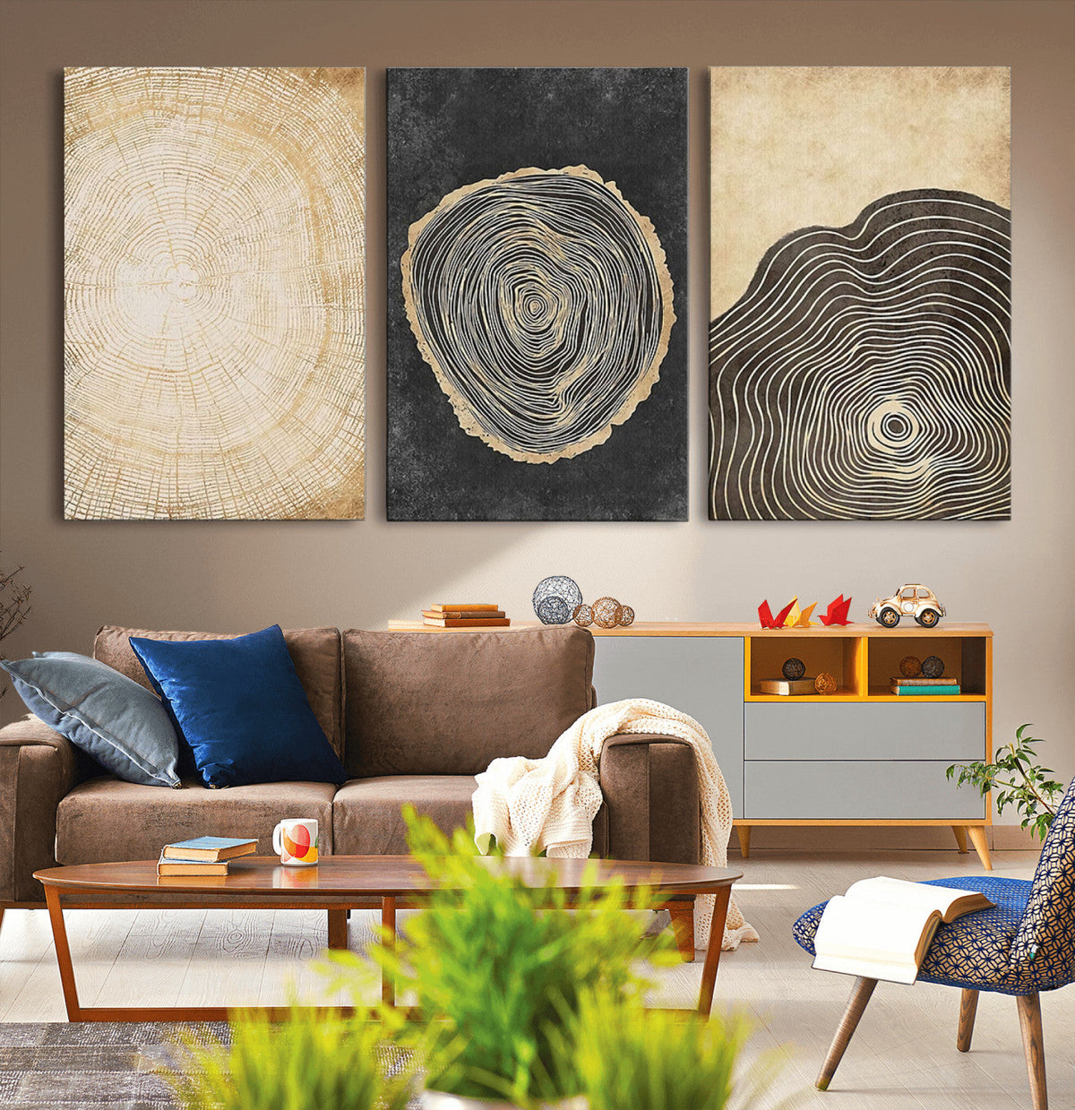 Tree Rings Canvas Wall Art Print, Minimalist Natural History in Modern Decor