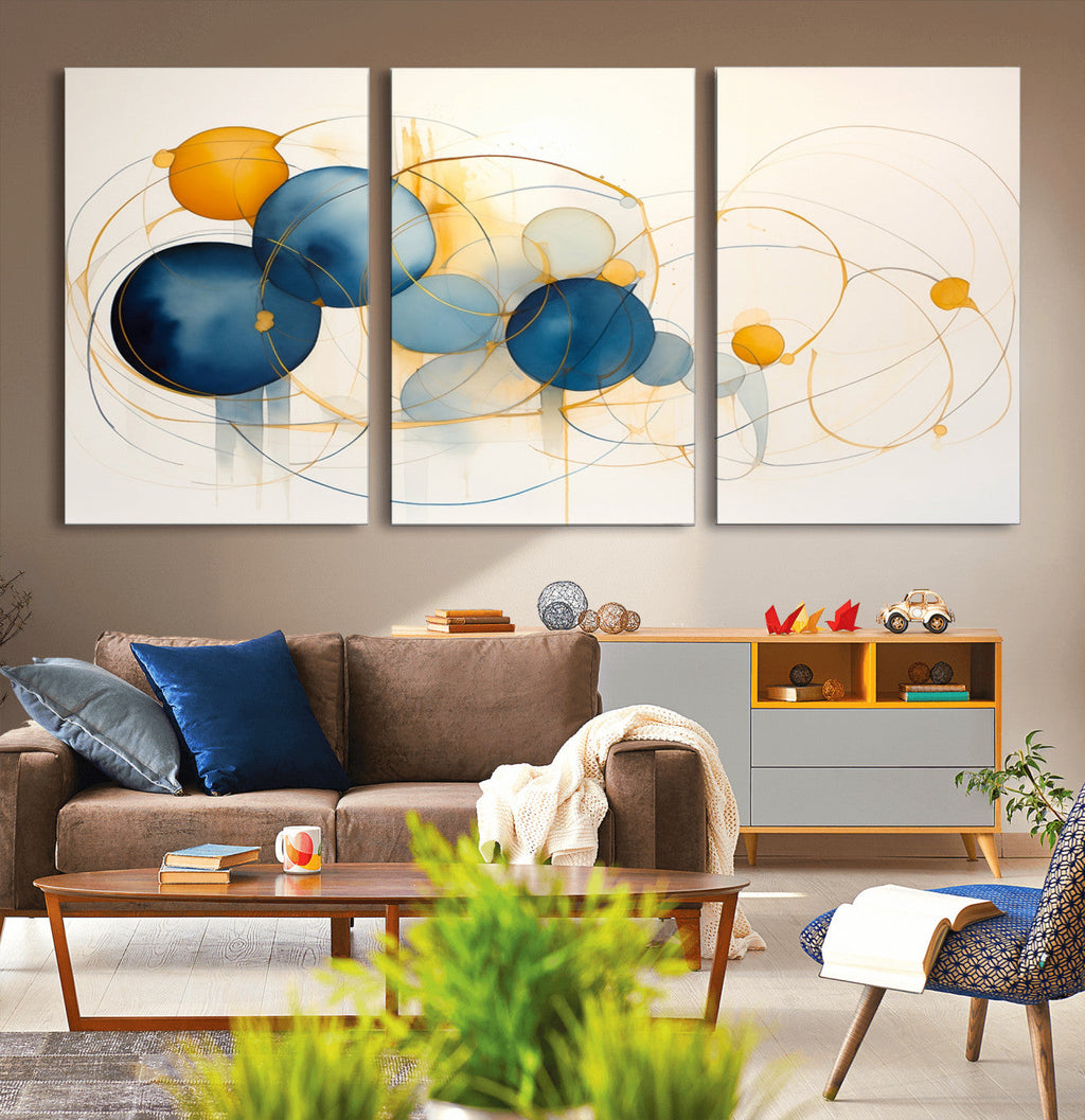Geometric Blue Orange Abstract Wall Art Canvas, Geometric Blue Orange Canvas Print