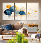 Geometric Blue Orange Abstract Wall Art Canvas, Geometric Blue Orange Canvas Print