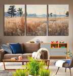 Golden Fields Canvas Wall Art Print | Serene Minimalist Landscape for Modern Decor