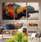 Abstract Guitar Wall Art Canvas | Vibrant Music-Inspired Art for Living Room or Studio