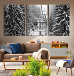 Winter Ski Lift Black and White Canvas Wall Art | Alpine Escape in Minimalist Style