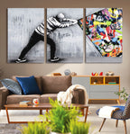 Banksy Art Behind the Curtain Street Wall Art Canvas Print | Urban Graffiti Style Wall Decor
