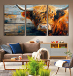 Highland Cow Abstract Canvas Wall Art, Bold Farmhouse Decor