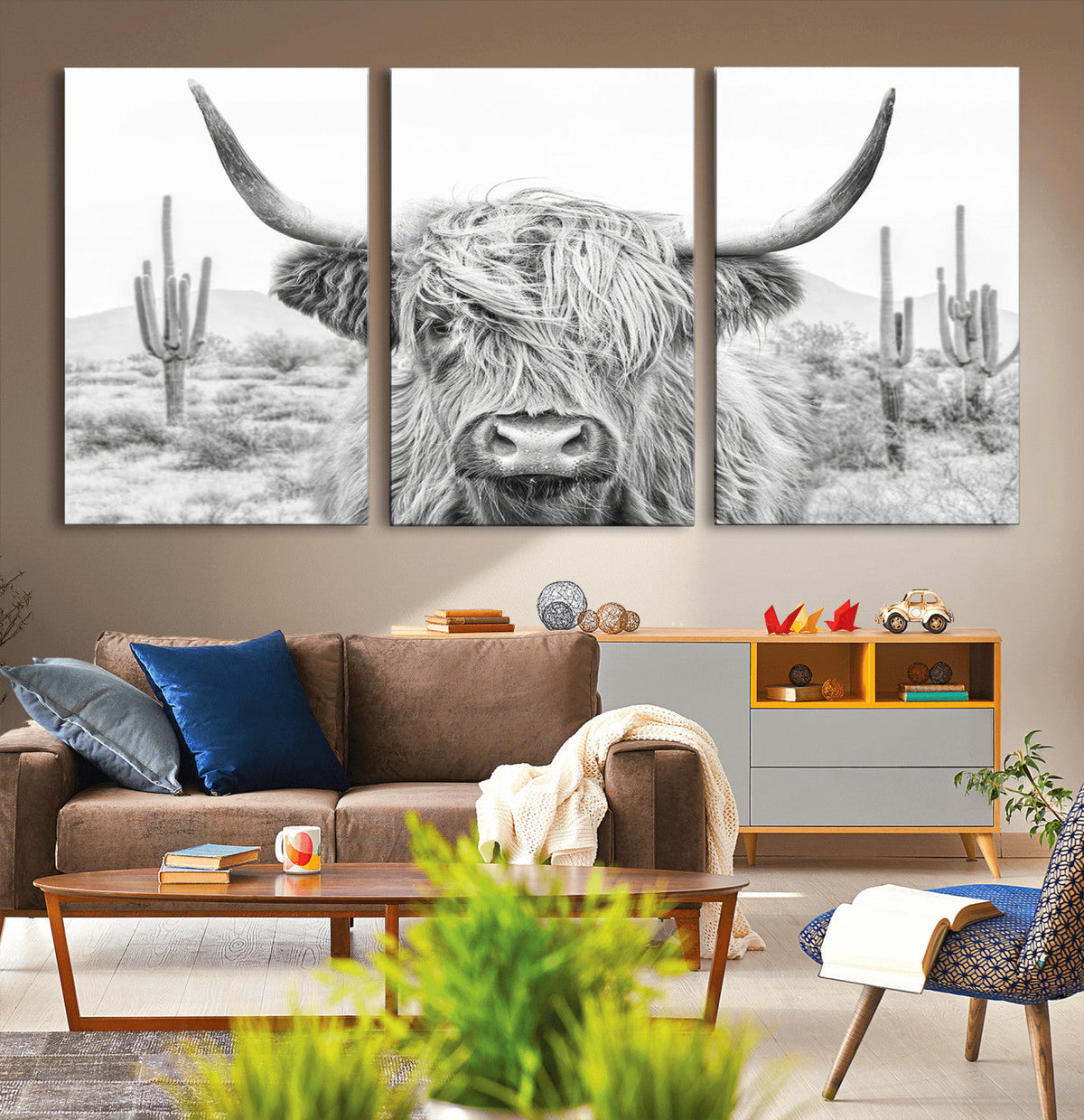 Rustic Charm, Cow Longhorn Black White Bighorn Wall Art