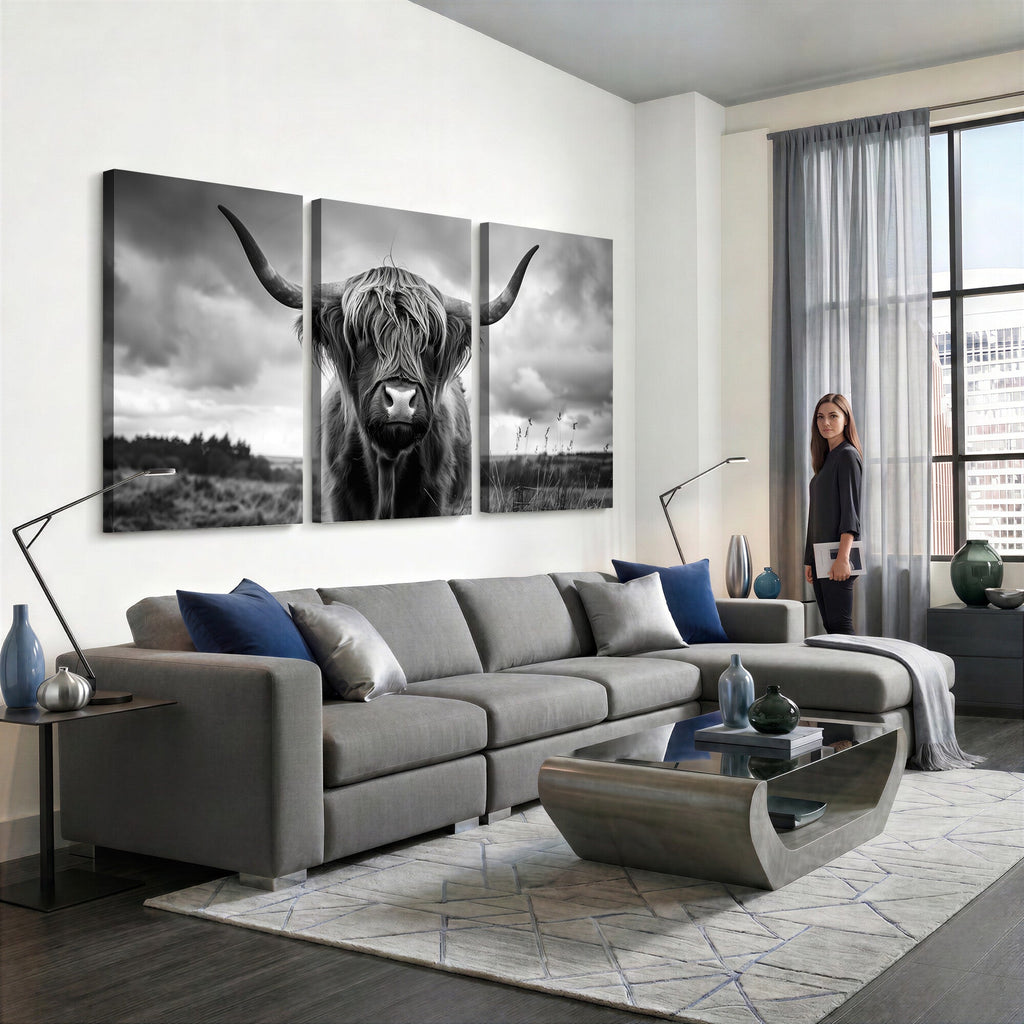 Scottish Cow Wall Art Canvas Print, Longhorn Wall Art