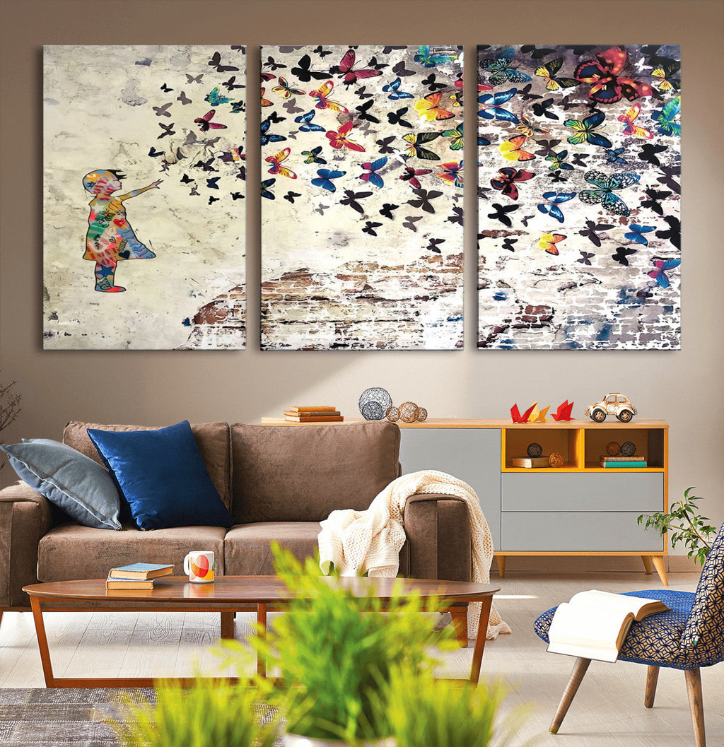 Banksy Wall Art - Banksy Girl Butterfly Graffiti Wall Art