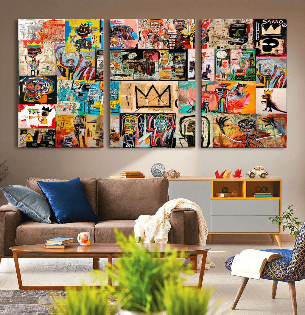 Abstract Art Collage Wall Art Canvas Print, Urban Graffiti Style