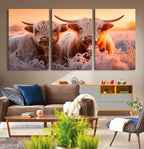 Highland Cows at Sunrise Wall Art Canvas Set