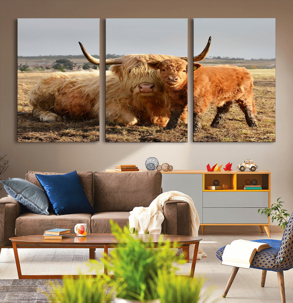 Highland Cow Canvas Wall Art Animal Print for Farm House Decor