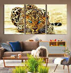 Blue-Eyed Leopard Canvas Wall Art, Framed Animal Print, Fierce and Bold Decor for Living Rooms