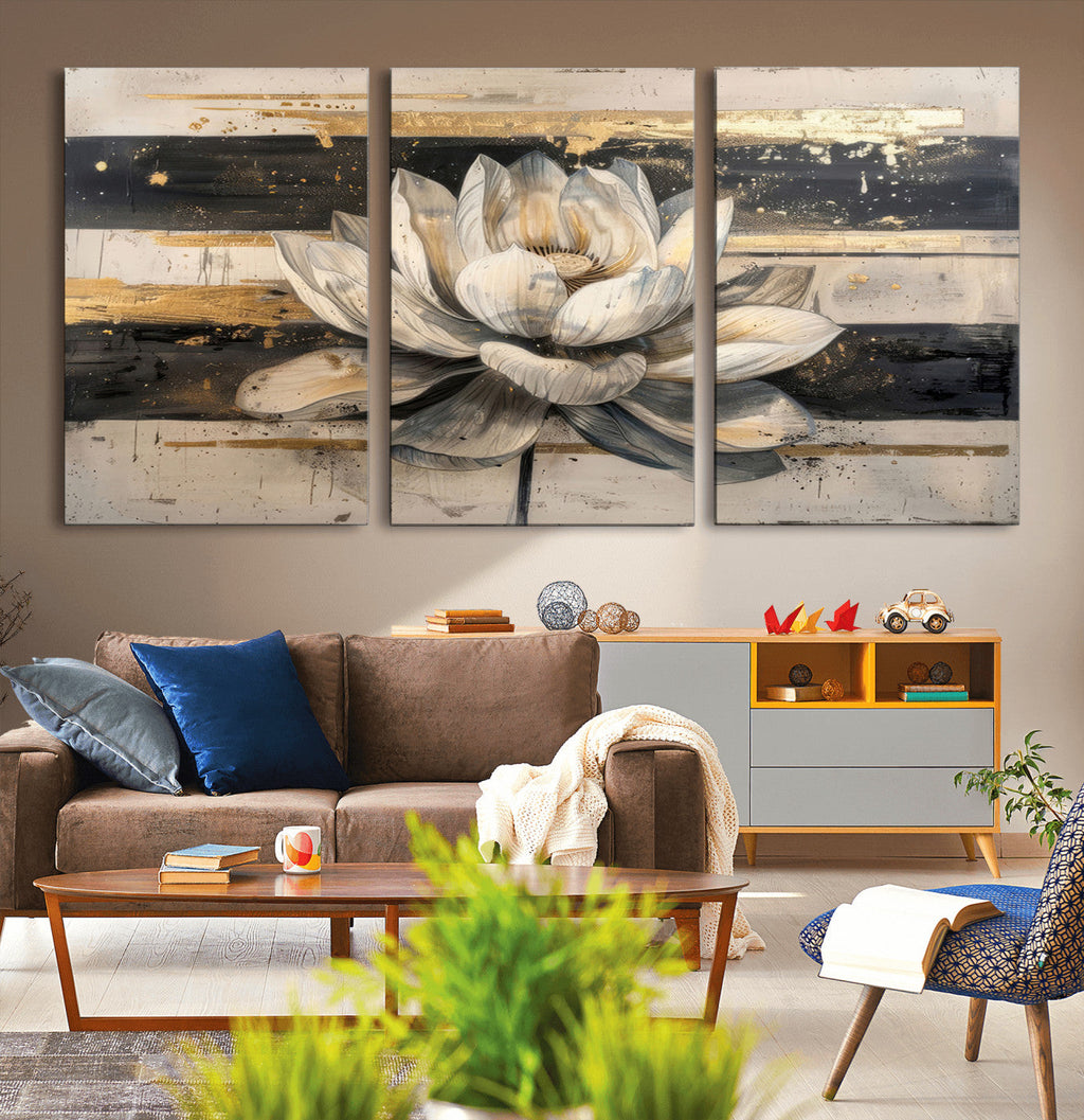 Lotus Flower Wall Art | Framed Abstract Floral Canvas