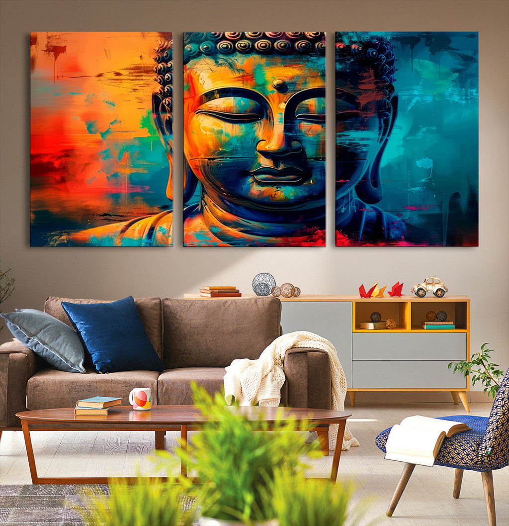 Colorful Buddha Wall Art | Framed Abstract Portrait Canvas