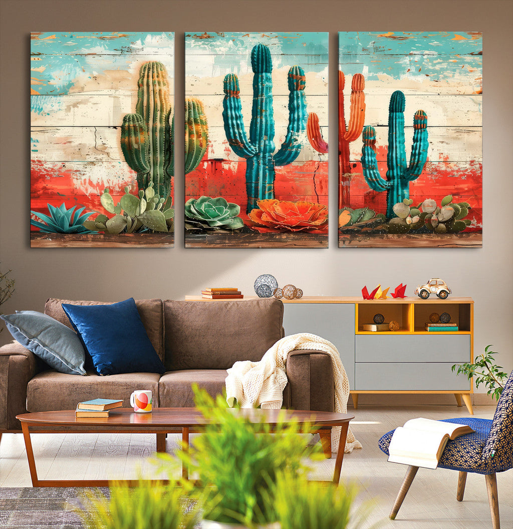Colorful Cacti Wall Art | Framed Vibrant Succulent Canvas